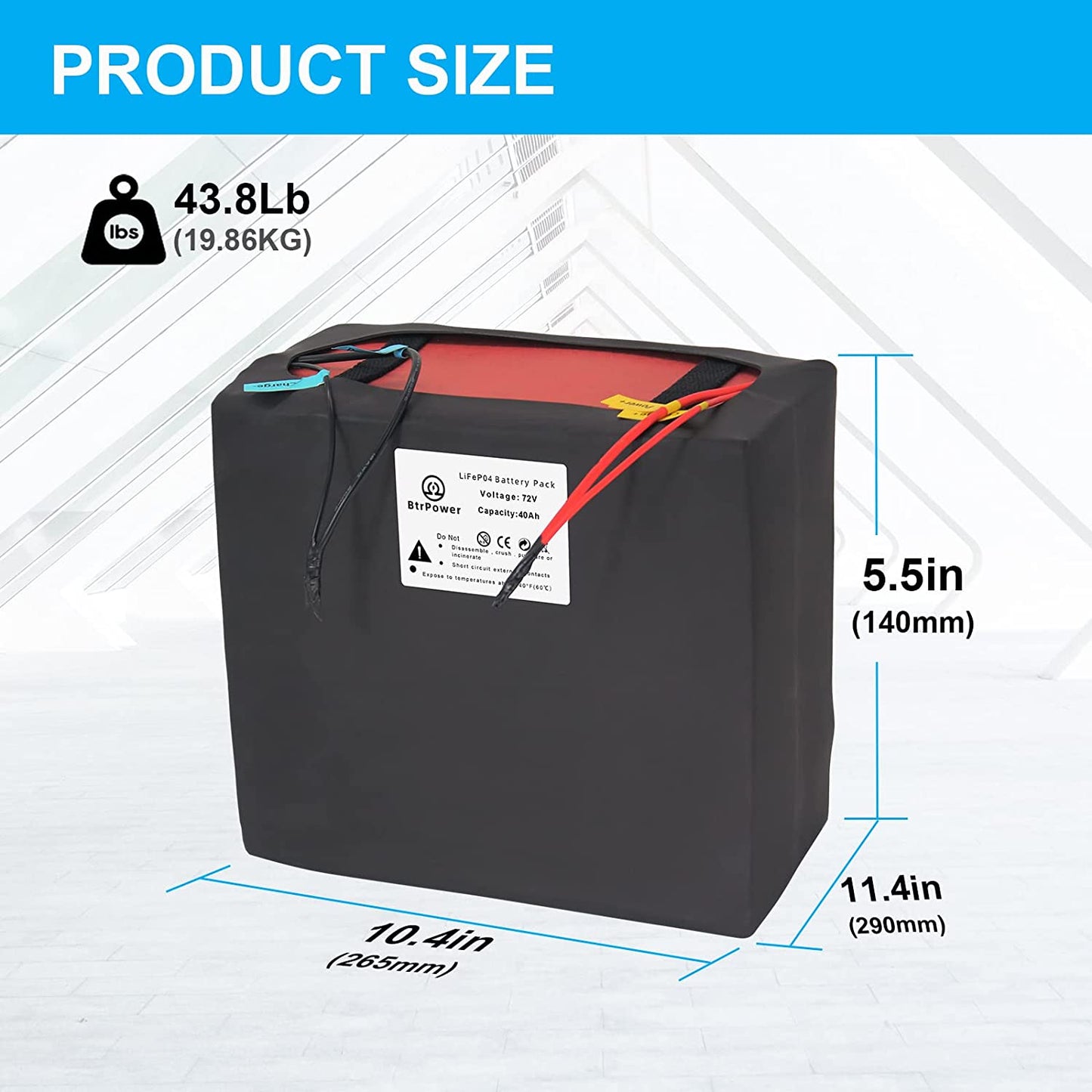 BtrPower Ebike Battery 72V 40AH LiFePO4 Battery Pack with 5A Charger 80A BMS