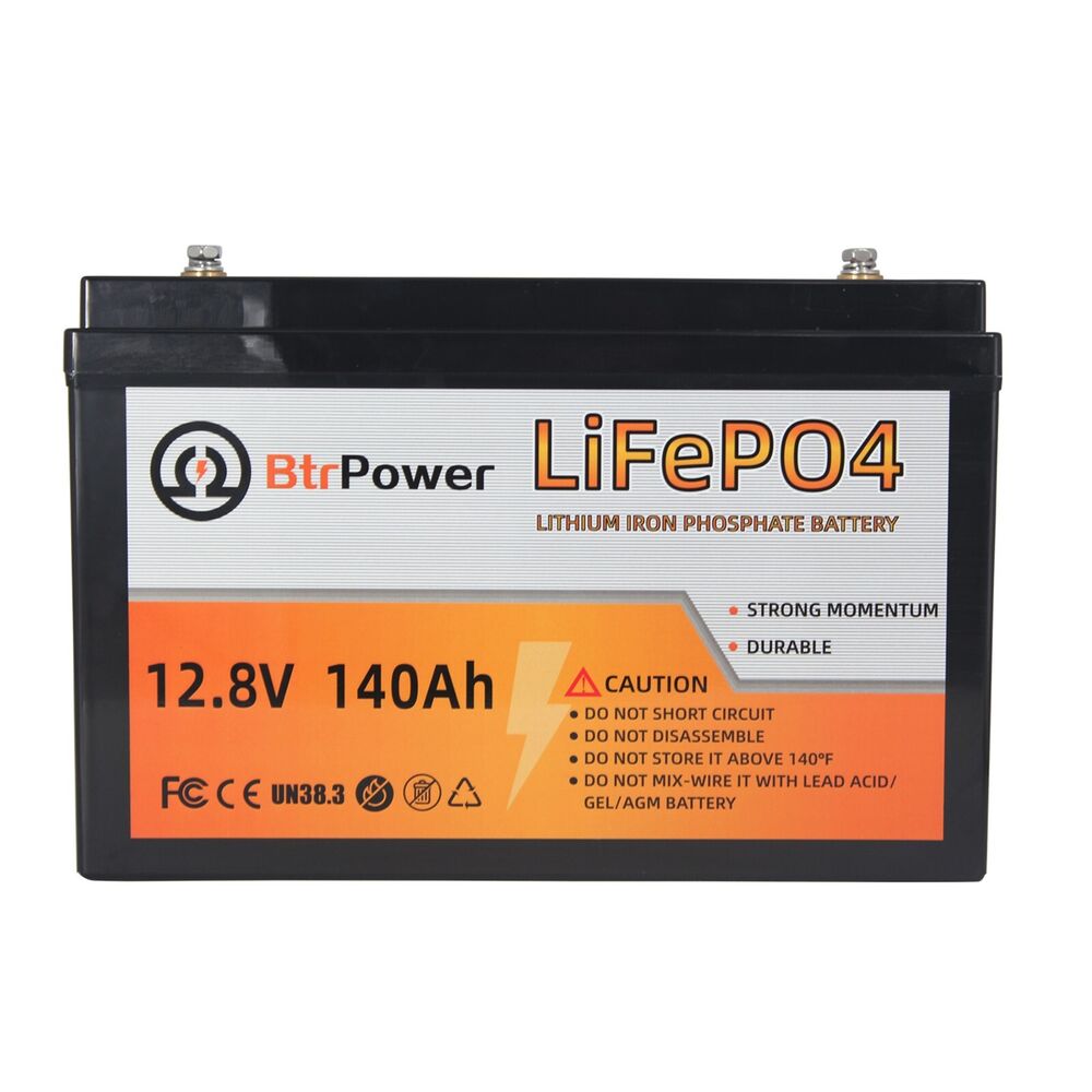  BtrPower Batería de litio de 12 V 140 AH, batería LiFePO4 de  ciclo profundo 5000+ con BMS integrado de 100 A para almacenamiento en el  hogar, motor de arrastre, RV, sistema
