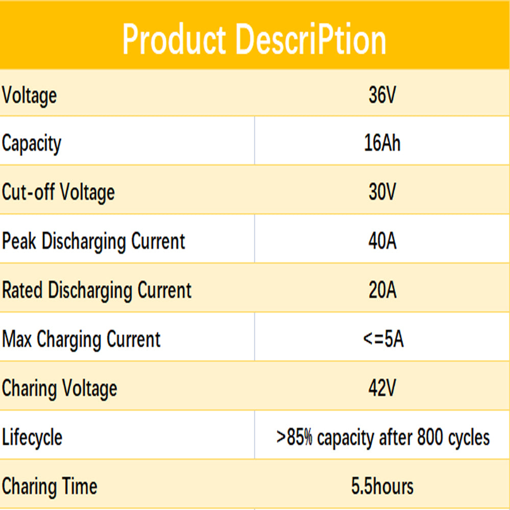 BtrPower 36V 16AH Ebike Battery with 3A Charger,Lithium ion Battery