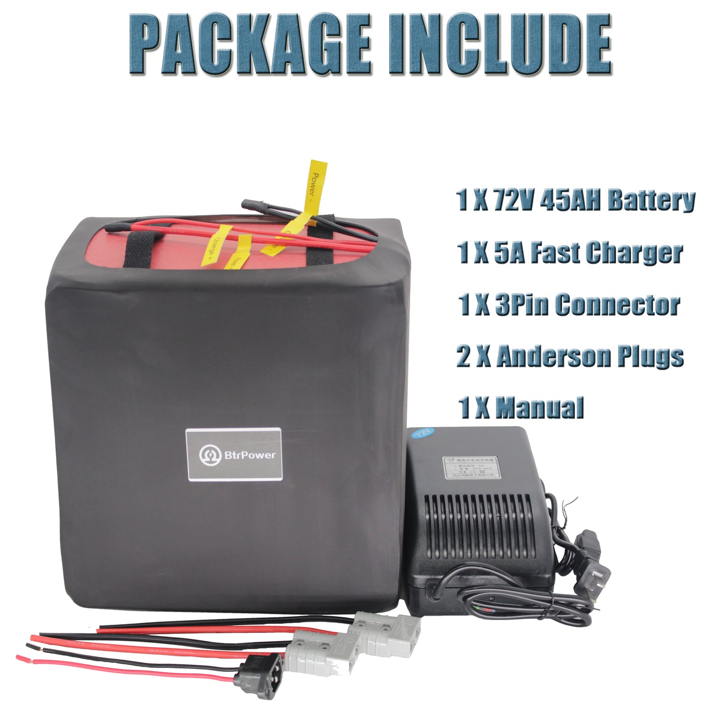BtrPower Ebike Battery 72V 45AH Li-ion Battery Pack with 5A Charger 50A BMS