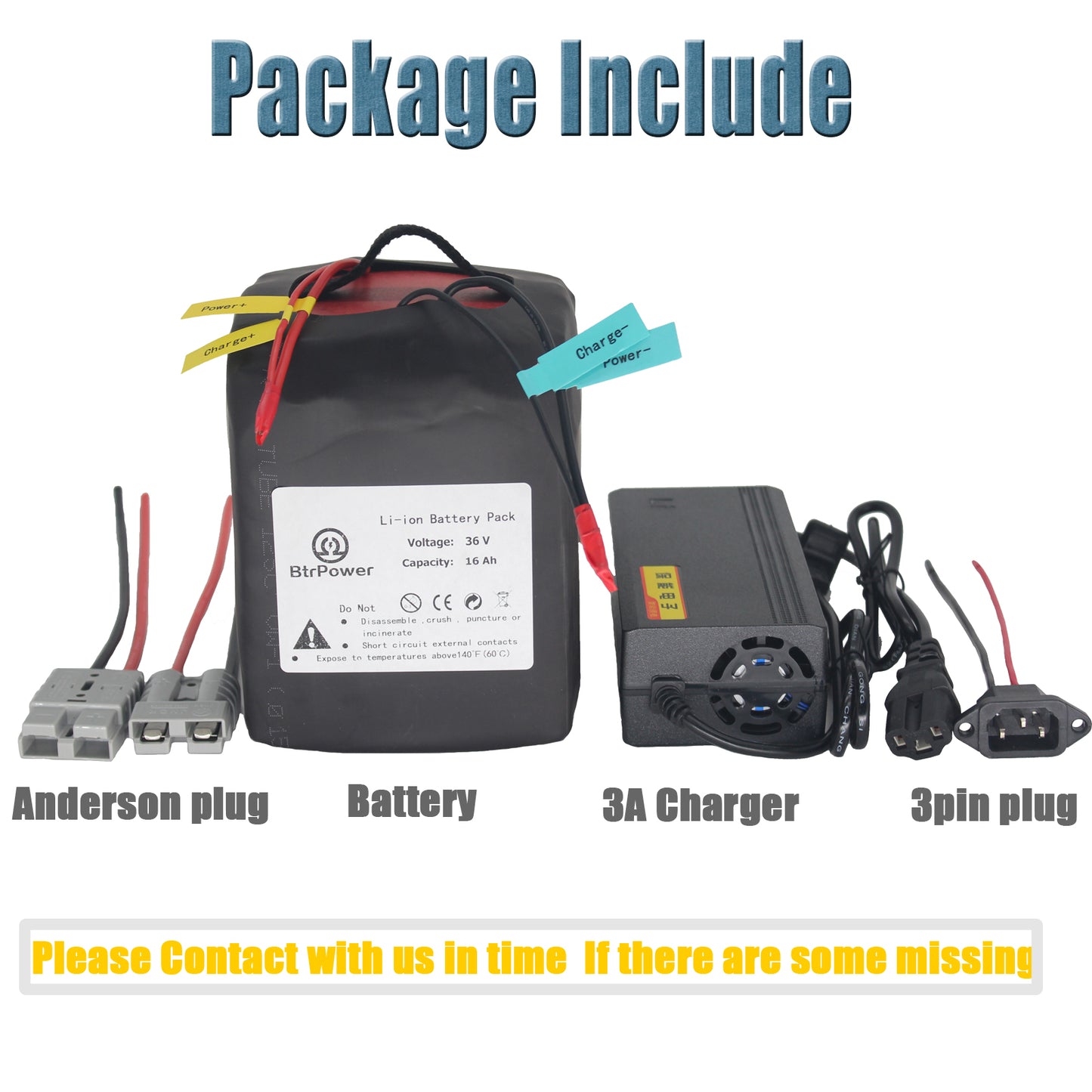BtrPower 36V 16AH Ebike Battery with 3A Charger,Lithium ion Battery