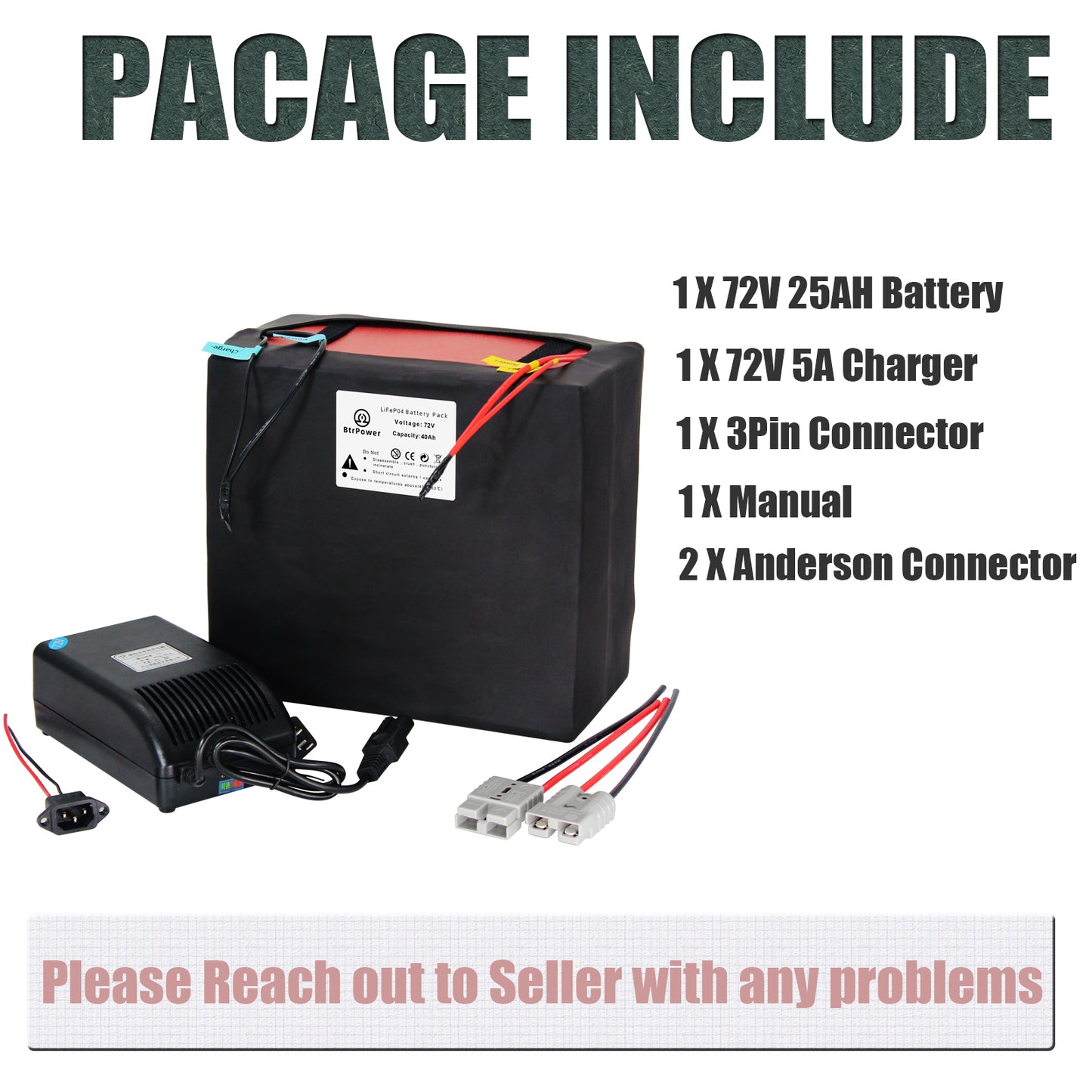 BtrPower Ebike Battery 72V 40AH LiFePO4 Battery Pack with 5A Charger 80A BMS