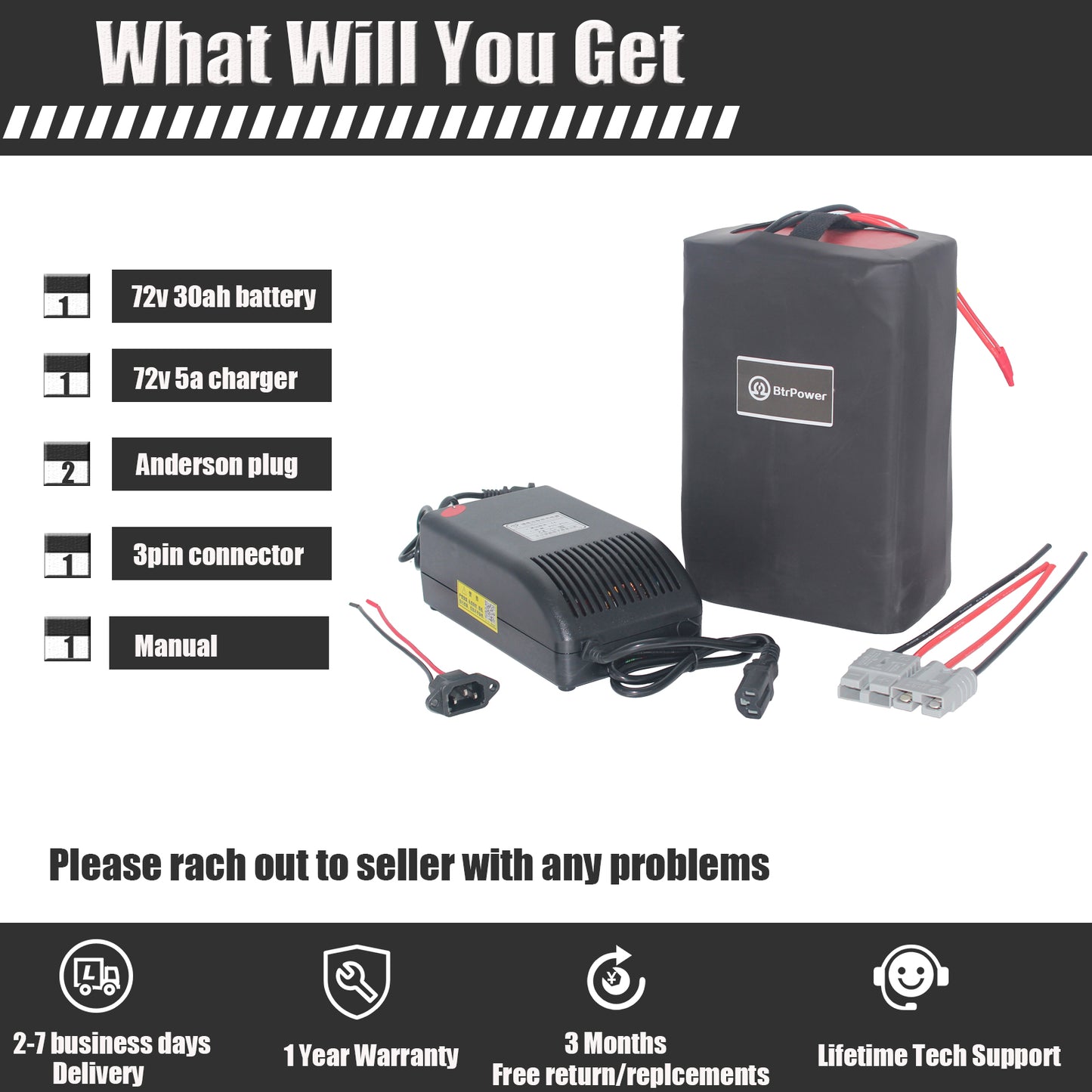 BtrPower Ebike Battery 72V 30AH Lithium ion Battery Pack with 5A Charger 50A BMS
